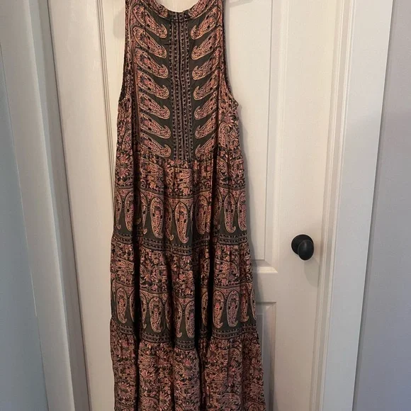 Anthropologie Omika Paola Maxi Dress, Size M, Pink & Olive Green, Boho, Pockets - Picture 10 of 10